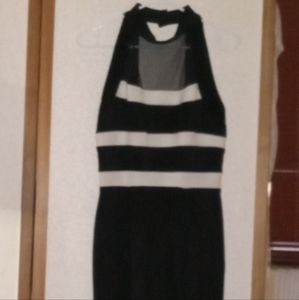 Bold Black and White Open Back Form Fitting Dress by Tower made in USA Used